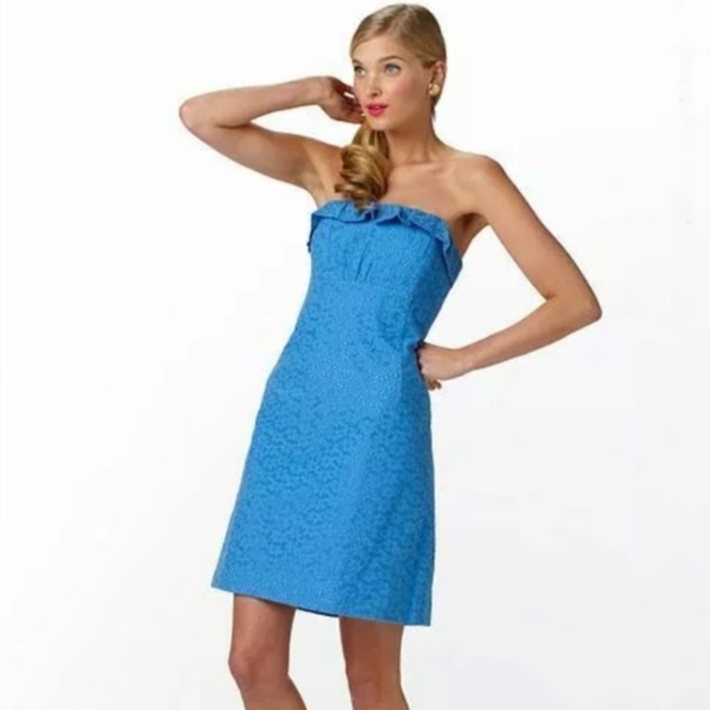 Lilly Pulitzer Brynne Strapless Blue Eyelet Dress Sz 6 Preppy Coastal Feminine